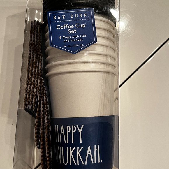 Rae Dunn Happy Hanukkah Paper Coffee and Tea Cups with Lids and Sleeves (Set of - Picture 2 of 11